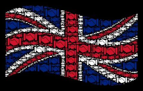 Waving United Kingdom Flag Pattern of Acquisition Handshake Icons Stock Illustration