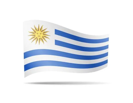 Waving Uruguay flag in the wind. Flag on white vector illustration Stock Illustration