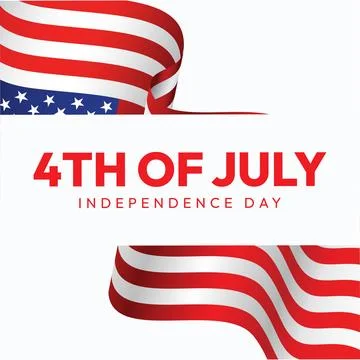 Waving US Flag Ribbon Frames with 4th of July Independence Day Text Stock Illustration