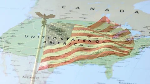 Waving USA Flag Over North America Map Concept Stock Footage 336478904