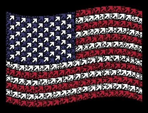 Waving USA Flag Stylization of Arrow Up Right Icons Stock Illustration