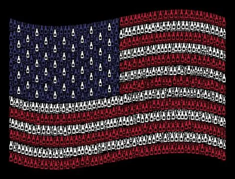 Waving USA Flag Stylization of Beer Bottle Icons Stock Illustration