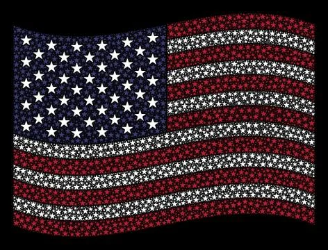Waving USA Flag Stylization of Confetti Star Icons Stock Illustration
