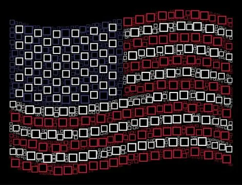 Waving USA Flag Stylization of Contour Square Icons Stock Illustration