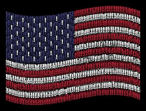 Waving USA Flag Stylization of Exclamation Sign Icons Stockillustratie
