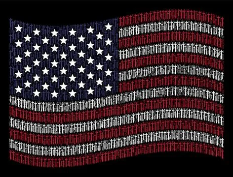 Waving USA Flag Stylization of Medieval Sword Illustrazione stock