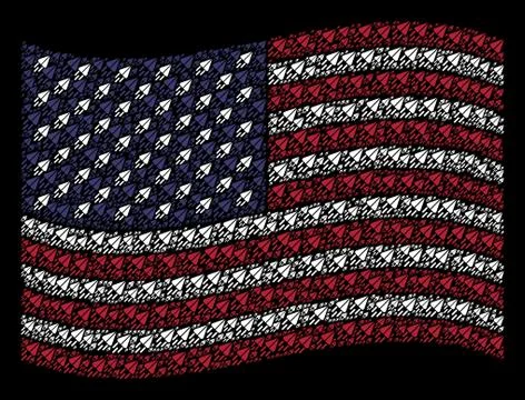 Waving USA Flag Stylization of Space Ship Icons Stock Illustration