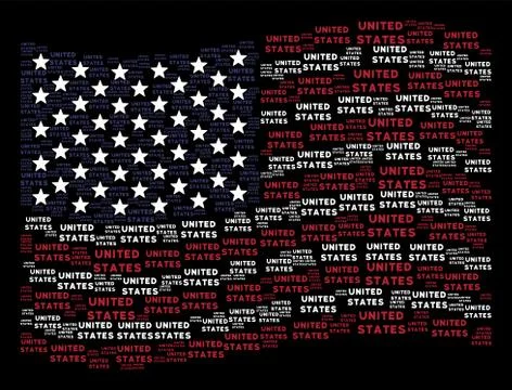 Waving USA Flag Stylized Composition of United States Text Items Stock Illustration