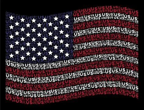 Waving USA Flag Stylized Composition of Us Text Items Stock Illustration