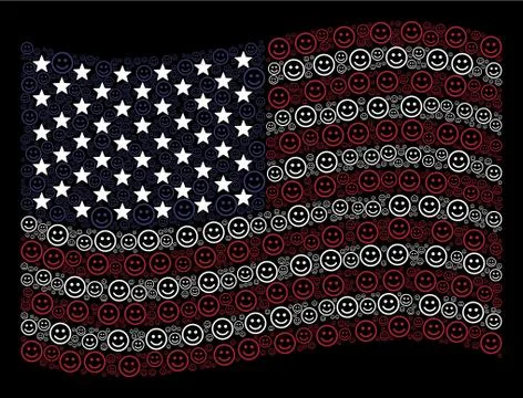 Waving USA Flag Stylized Composition of Glad Smiley Illustrazione stock