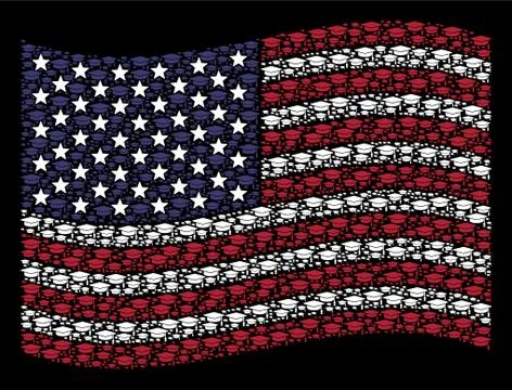 Waving USA Flag Stylized Composition of Graduation Cap Stock Illustration