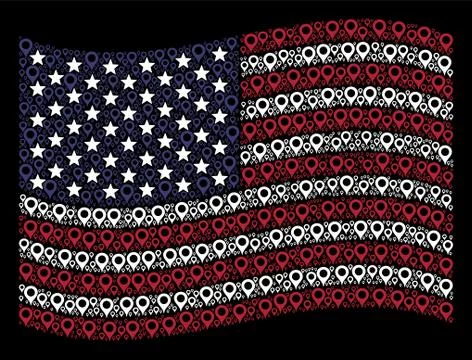 Waving USA Flag Stylized Composition of Map Marker Stock Illustration