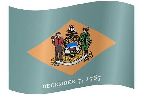 Waving Vector Flag of Delaware, USA, Isolated on Transparent Background Stock Illustration