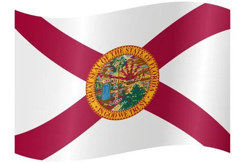 Waving Vector Flag of Florida, USA, Isolated on Transparent Background Stock Illustration