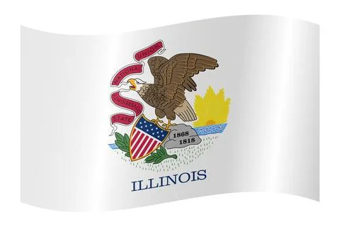 Waving Vector Flag of Illinois, USA, Isolated on Transparent Background Stock Illustration