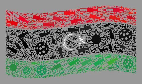 Waving Virus Therapy Libya Flag - Collage of Virus and Needle Elements Stock Illustration