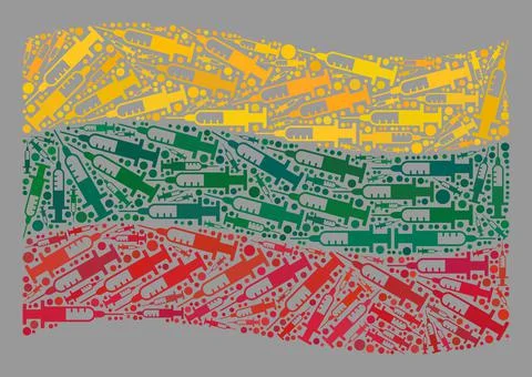 Waving Virus Therapy Lithuania Flag - Mosaic with Syringe Elements Stock Illustration