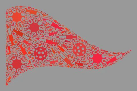 Waving Virus Therapy Red Triangle Flag - Mosaic of Virus and Needle Elements 스톡 일러스트