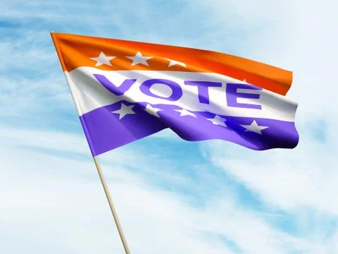 Waving Vote flag on sky background 3D illustration Stock Illustration