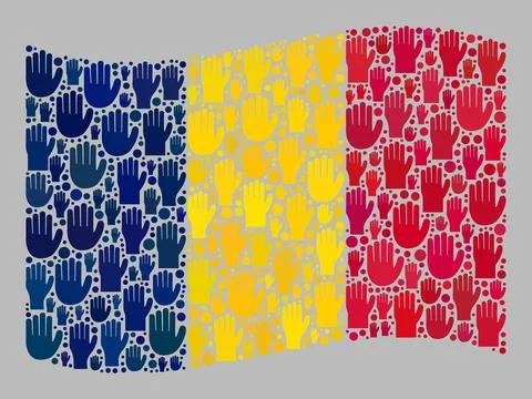 Waving Voting Chad Flag - Collage with Upwards Voting Palms イラスト素材