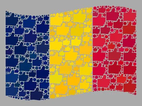 Waving Voting Chad Flag - Collage of Thumb Up Elements Stock Illustration