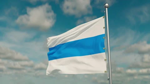 Waving white-blue-white flag of Russia, animation of flying around, fine clouds Stock Footage 238021486