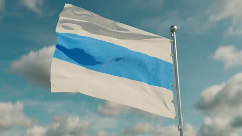Waving white-blue-white flag of Russia, seamless loop animation, fine clouds on Stock Footage 242485093