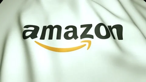 Waving white flag with Amazon Online Shop emblem, black orange  logo, 4k, loop a Stock Footage 138019159