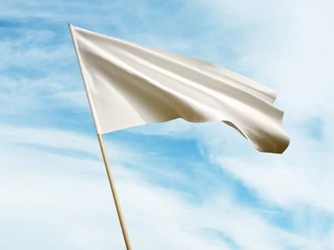 Waving white flag on sky background 3D illustration Stock Illustration