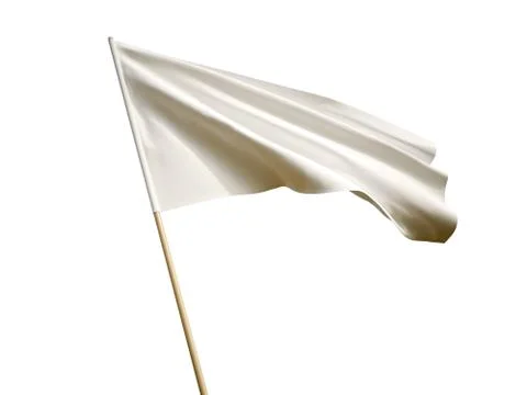 Waving white flag on white background 3D illustration Ilustração Stock