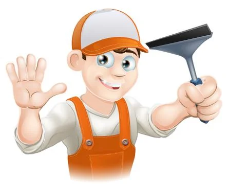 Waving Window Cleaner With Squeegee 스톡 일러스트