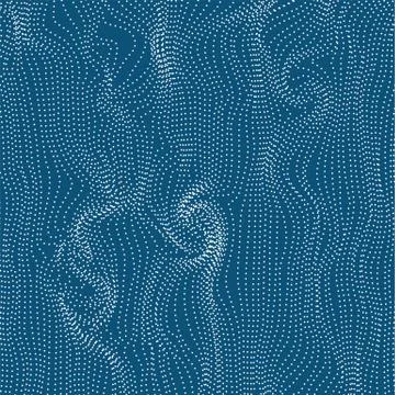 Wavy abstract dots and lines swirl in blue background, vector illustration Stockillustratie