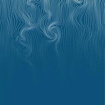 Wavy abstract dots and lines swirl in blue background, vector illustration Illustrazione stock