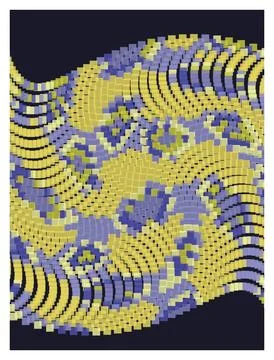 Wavy abstract pattern of colorful blocks on dark background art. Illustrazione stock
