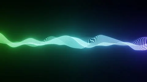 Wavy array of structure, nice colored neon gradient on black background, Illu Illustrazione stock