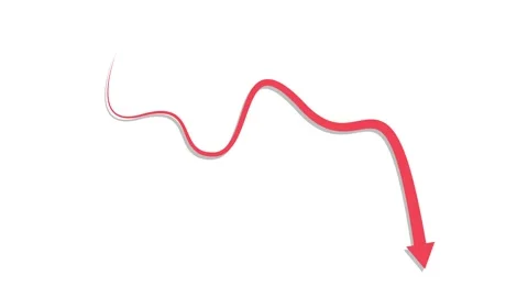 Wavy arrow line pointing downward showing decline or drop trend animation Stock Footage 340385517