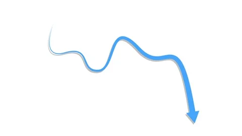 Wavy arrow line pointing downward showing decline or drop trend animation Stock Footage 340385518