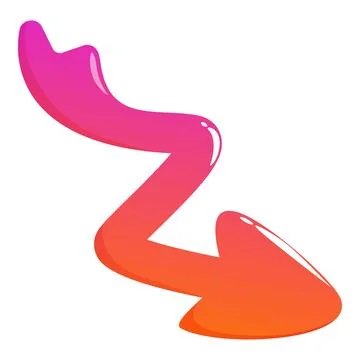 Wavy arrow pointing down right with glossy gradient from pink to orange Stock Illustration