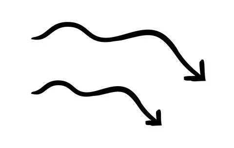 Wavy arrows pointing down hand-drawn sketch graphic element set Stock Illustration