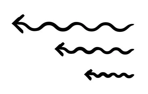 Wavy arrows pointing left hand-drawn sketch graphic element set Stock Illustration