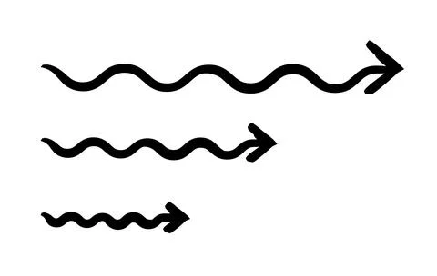 Wavy arrows pointing right hand-drawn sketch graphic element set Stock Illustration