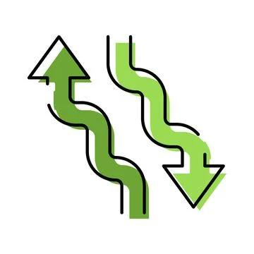 Wavy arrows showing up and down fluctuation trend Stock Illustration