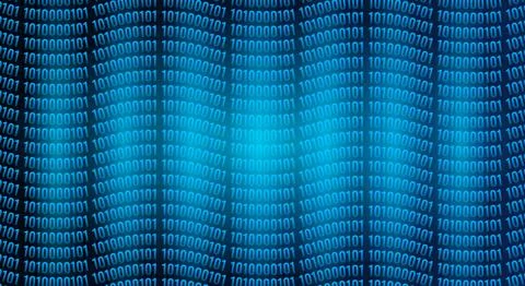 Wavy binary code pattern on blue background representing digital data Stock Illustration