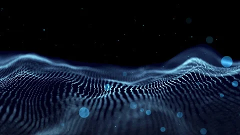 Wavy, blue, digital, grid, dots, glowing, black, background. Stock Footage 284165624