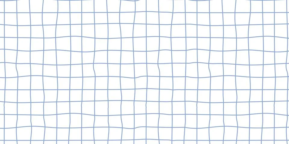 Wavy blue grid seamless pattern. Hand drawn distorted check grid texture ba.. Stock Illustration