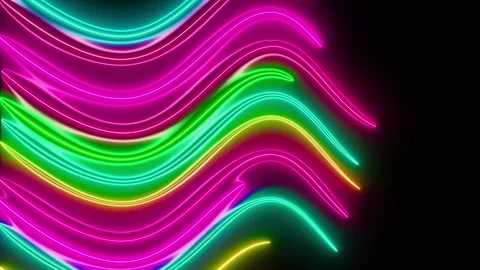 Wavy blurred abstract neon lines pattern on black with slight zoom in Stock Footage 318569439