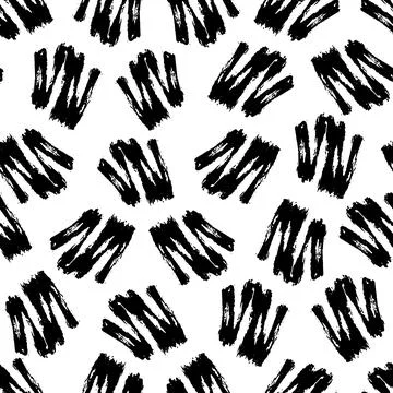Wavy  brush strokes vector seamless pattern. Black paint freehand scribbles Illustrazione stock