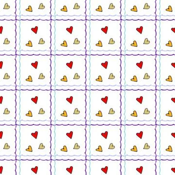 Wavy check grid seamless pattern. Hand drawn cartoon style design illustration Stock Illustration