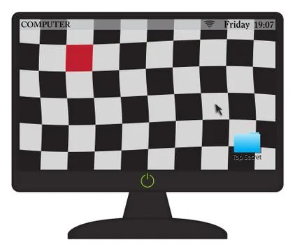 Wavy Checkered Flag Computer Screen With On Button Stock Illustration