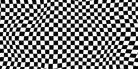 Wavy chess board. Chessboard concept. Wave distortion effect. Vector illust.. Stock Illustration